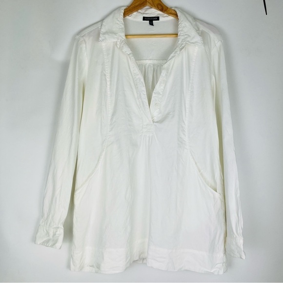Eileen Fisher White Half Button Tunic With Pockets - Picture 1 of 5